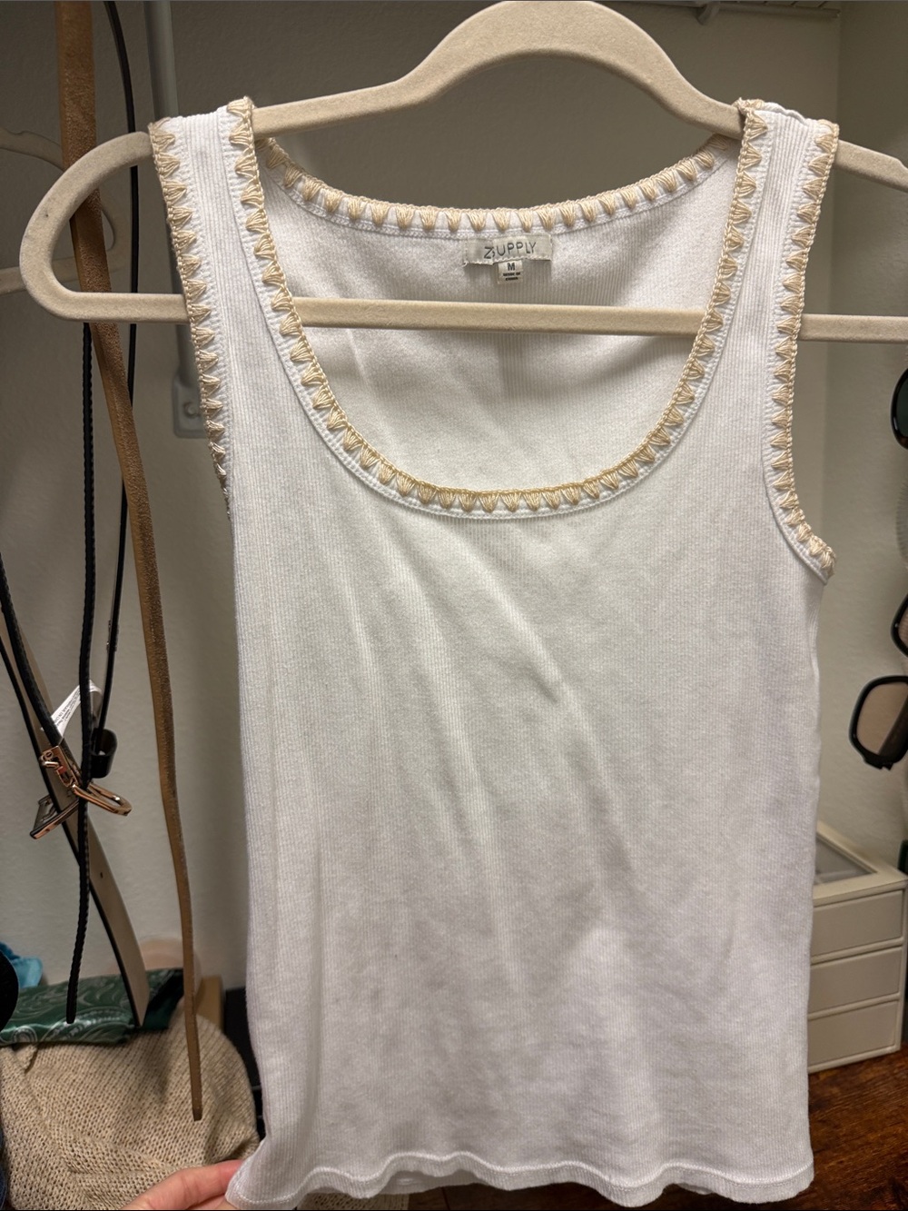 Z Supply White Tank with Gold Trim
